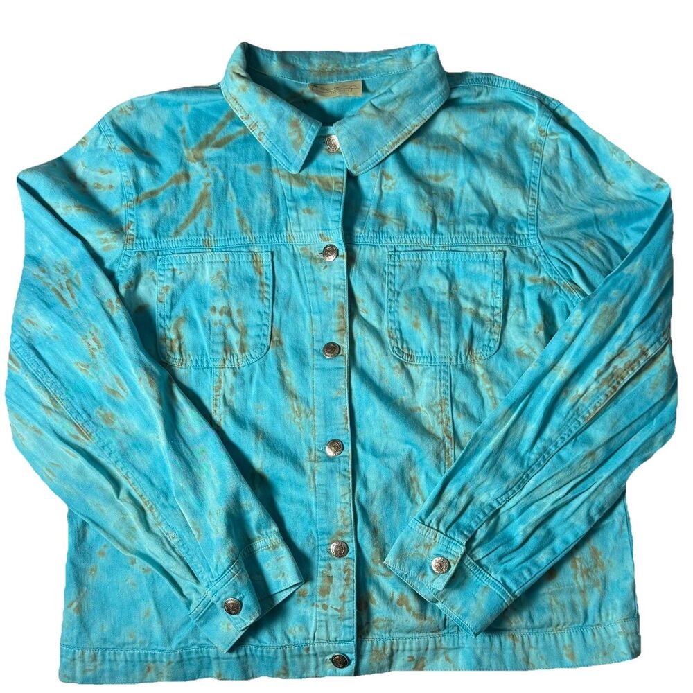 Vtg Jacket Shirt Sky Blue Tie Dye Stretch Cotton Impulse California USA Made